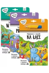 Pakiet Pokoloruj i znajdź. Malowanka z pisakiem wodnym: W dżungli, Pod wodą, Na łące