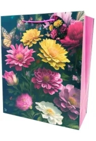 Torebka ozdobna matowa 26x32x12cm Kwiaty