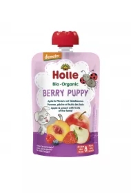 Mus Jagodowy piesek Jabłko i brzoskwinia z owocami leśnymi od 8 miesiąca