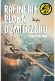 Rafinerie płoną o zmierzchu
