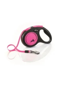 New Neon, Smycz automatyczna dla psa, czarny/neonowy różowy, M, 5m, taśma