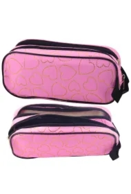 Piórnik dwukomorowy złote serca różowy