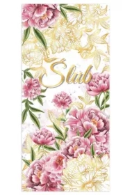 Karnet Pamiątka ślub złote piwonie