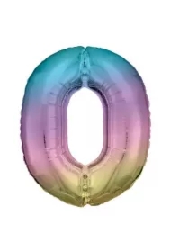 Balon foliowy cyfra 0 tęczowa pastel