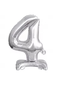 Balon foliowy mini cyfra 4 na stojaku srebrna