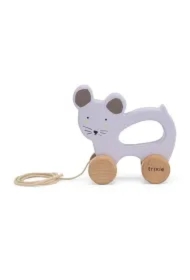 Drewniana zabawka do ciągnięcia Myszka