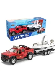 Auto terenowe metalowe z przyczepą i łodzią