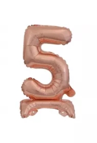 Balon foliowy mini cyfra 5 na stojaku różowe złoto