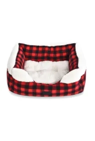 Legowisko dla psa, czerwono/czarna krata, 50 x 40cm, dwustronna poduszka