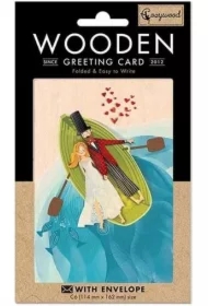 Karnet drewniany C6 + koperta Ślub Para w łódce