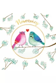 Karnet z kółkiem z bilecikiem Ślub - Ptaki