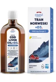 Tran Norweski +D3, 1000 mg Omega 3 - smak cytrynowy Suplement diety