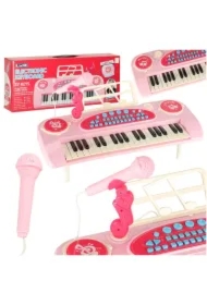 Keyboard dla dzieci pianinko interaktywne organki 37 klawiszy mikrofon statyw różowy