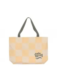 Torba plażowa 100% bawełna organiczna GOTS Krata vanilla/sea salt