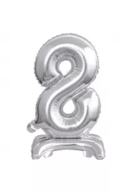 Balon foliowy mini cyfra 8 na stojaku srebrna