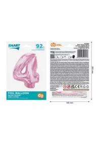 Balon foliowy cyfra 4 jasnoróżowa Smart