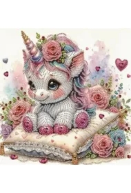 Diamentowa mozaika - Obraz na ramie Jednorożec na poduszce 2000641