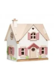 Domek dla lalek dwupiętrowy z wyposażeniem drewno