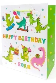 Torebka ozdobna matowa 18x23x10cm Dinozaury