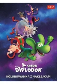 Smok Diplodok. Kolorowanka z naklejkami