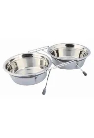 Zestaw misek ma stojaku, dla psa, stal nierdzewna, szary, 21 cm/44 x 10 x 23 cm