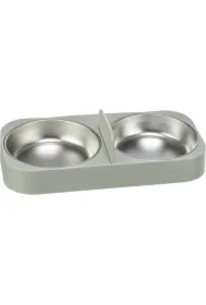 Miska podwójna do 24347, jasnoszara, plastik/stal nierdzewna, 32 x 5 x 16 cm