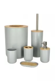 Zestaw łazienkowy szczotka do WC dozownik mydła mydelniczka kubek 6 elementów szary