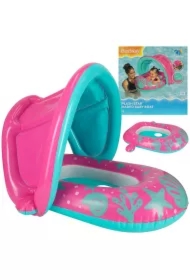 Kółko do pływania dla niemowląt koło pontonik dla dzieci dmuchany z siedziskiem z daszkiem różowy 1-2lata