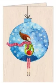 Karnet drewniany świąteczny C6 Kobieta + koperta