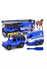 Auto policyjne z przyczepą i konikiem