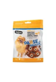 Pausesnack przysmak dla psa, mini krążki dentystyczne owinięte rybą