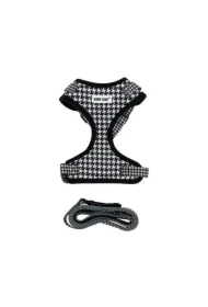 Zestaw, szelki+Smycz dla psa, czarny/biały, wzór pepitka, poliester, rozmiar M