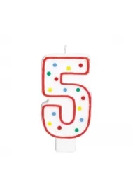 Świeczka urodzinowa cyferka 5 biała w kropki