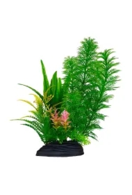 Roślina, do dekoracji akwarium, zielona z różowym akcentem, plastikowa, 20 cm, paprotka i spirulina