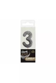 Świeczka na tort cyfra 3 brokatowa