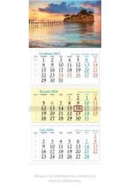 Kalendarz ścienny 2026 trójdzielny Wyspa