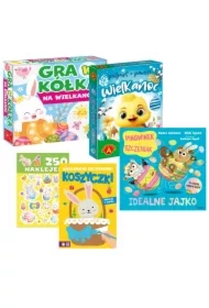 Pakiet: Idealne jajko. Pingwinek i Szczeniak, Karty Piotruś + Pamięć. Wielkanoc, Gra w kółka na Wielkanoc, Wielkanocne kolorowanki. Koszyczki, 250 naklejek. Wielkanoc z pomysłem