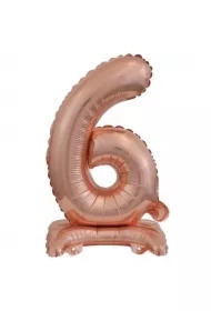 Balon foliowy mini cyfra 6 na stojaku różowe złoto