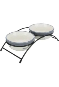 Miski ceramiczne na stojaku/śr.12, 5 cm, biały/szary/niebieski