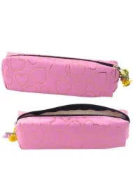 Piórnik jednokomorowy złote serca różowy