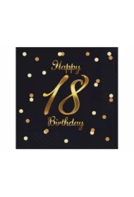Serwetki Happy 18 Birthday czarne