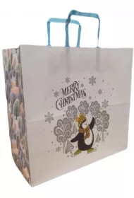 Torebka biała KRAFT 320x300x150 Święta Pingwin