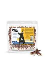 Pausesnack przysmak dla psa, patyki ze skóry oblane pastą z jagnięciny