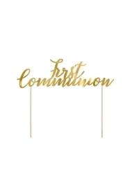 Topper na tort First Communion złoty 21cm