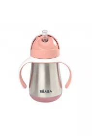 Butelka-kubek niekapek stalowa ze słomką Old pink