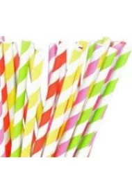 Słomki papierowe paski żółte 12 szt