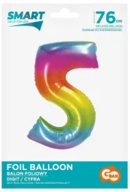 Balon foliowy Smart Cyfra 5 tęczowa