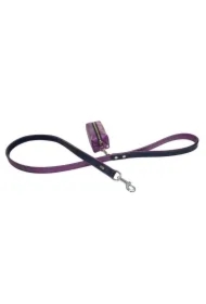 Smycz skórzana, 20 mm / 120 cm, fioletowy, z pojemnikiem na woreczki