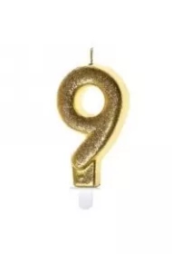 Świeczka urodzinowa 9 złoty brokat