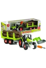 Rozkręcany traktor z przyczepą z drewnem 43cm